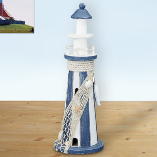 Deko Leuchtturm H37cm Holz Seil Muscheln maritim Dekoration Leuchtfeuer Turm