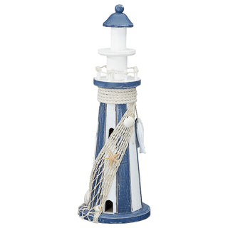 Deko Leuchtturm H37cm Holz Seil Muscheln maritim Dekoration Leuchtfeuer Turm