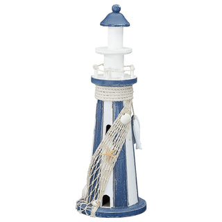 Deko Leuchtturm H37cm Holz Seil Muscheln maritim Dekoration Leuchtfeuer Turm
