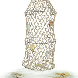 Deko Reuse mit Muscheln Baumwolle Metall 15x50cm Fischernetz Zylinder-Reuse 3 Ringe maritime Dekoration