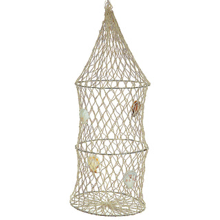 Deko Reuse mit Muscheln Baumwolle Metall 15x50cm Fischernetz Zylinder-Reuse 3 Ringe maritime Dekoration