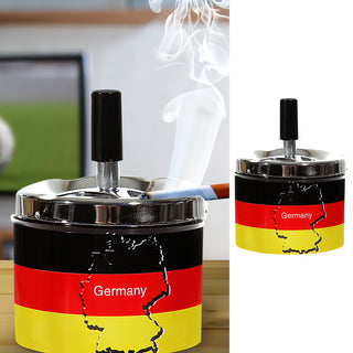 1x Verchromter Drehaschenbecher Deutschland, 9cm Durchmesser, Metall, geruchsarm, Innen, Außen, Terrasse, Balkon, Wohnung