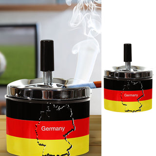1x Verchromter Drehaschenbecher Deutschland, 9cm Durchmesser, Metall, geruchsarm, Innen, Außen, Terrasse, Balkon, Wohnung