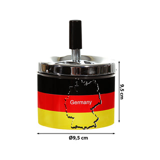 1x Verchromter Drehaschenbecher Deutschland, 9cm Durchmesser, Metall, geruchsarm, Innen, Außen, Terrasse, Balkon, Wohnung