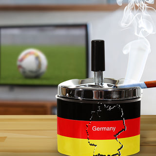 1x Verchromter Drehaschenbecher Deutschland, 9cm Durchmesser, Metall, geruchsarm, Innen, Außen, Terrasse, Balkon, Wohnung