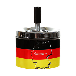 1x Verchromter Drehaschenbecher Deutschland, 9cm Durchmesser, Metall, geruchsarm, Innen, Außen, Terrasse, Balkon, Wohnung