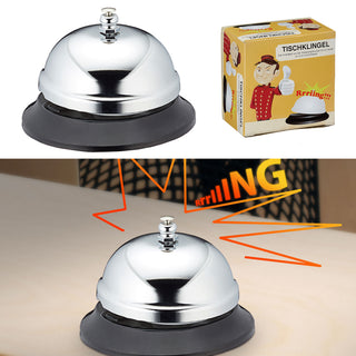 Tischklingel Rezeptionsklingel silber Ø 8,5 cm Metall Tischglocke Hotelklingel Geschenkkarton Küchenorganizer