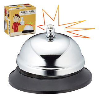Tischklingel Rezeptionsklingel silber Ø 8,5 cm Metall Tischglocke Hotelklingel Geschenkkarton Küchenorganizer