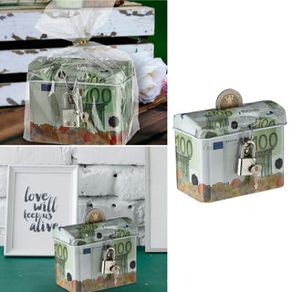 Spardose mit Vorhängeschloß "100 EUR Scheine" abschließbar Blech Sparbüchse Büchse Gelddose