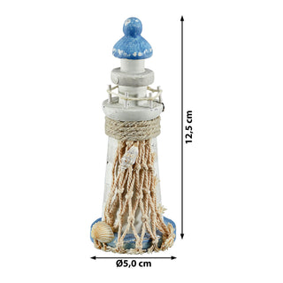 Deko Leuchtturm H12,5cm Holz Seil Muscheln maritim Dekoration Leuchtfeuer Turm