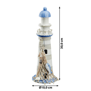 Deko Leuchtturm H30cm Holz Seil Muscheln Fische maritim Dekoration Leuchtfeuer Turm