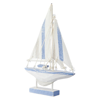 Mini Holz-Segelboot, 21,5 cm, Deko, Maritim, Nautischer Stil, Holzschiff, weiß, blau
