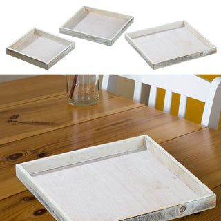 Deko Untersetzer 3er Set quadratisch/rechteckig 3 Größen creme/weiß ShabbyChic antik Holzplatte Dekoplatte Tablett