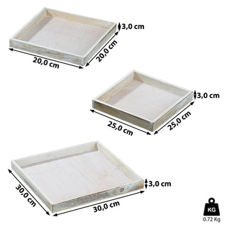 Deko Untersetzer 3er Set quadratisch/rechteckig 3 Größen creme/weiß ShabbyChic antik Holzplatte Dekoplatte Tablett