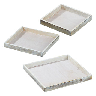 Deko Untersetzer 3er Set quadratisch/rechteckig 3 Größen creme/weiß ShabbyChic antik Holzplatte Dekoplatte Tablett