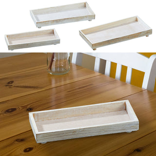 Deko Untersetzer 3er Set quadratisch/rechteckig 3 Größen creme/weiß ShabbyChic antik Holzplatte Dekoplatte Tablett