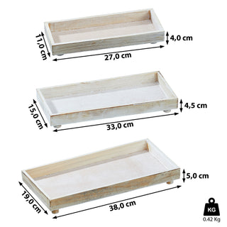 Deko Untersetzer 3er Set quadratisch/rechteckig 3 Größen creme/weiß ShabbyChic antik Holzplatte Dekoplatte Tablett