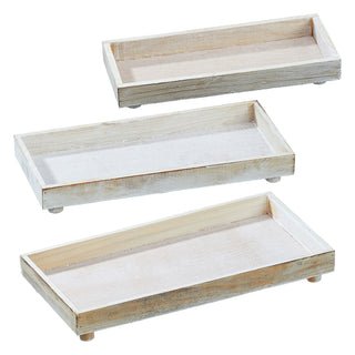 Deko Untersetzer 3er Set quadratisch/rechteckig 3 Größen creme/weiß ShabbyChic antik Holzplatte Dekoplatte Tablett