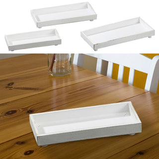 Deko Untersetzer 3er Set quadratisch/rechteckig 3 Größen creme/weiß ShabbyChic antik Holzplatte Dekoplatte Tablett