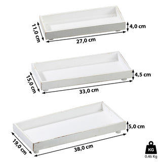 Deko Untersetzer 3er Set quadratisch/rechteckig 3 Größen creme/weiß ShabbyChic antik Holzplatte Dekoplatte Tablett