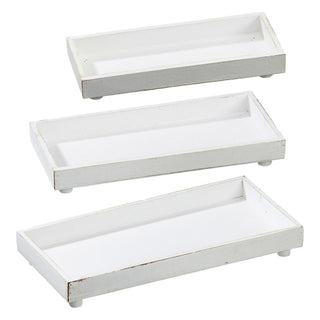 Deko Untersetzer 3er Set quadratisch/rechteckig 3 Größen creme/weiß ShabbyChic antik Holzplatte Dekoplatte Tablett