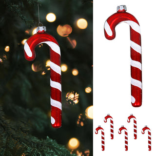 Zuckerstange 6er Set Glas H11cm Baumschmuck rot weiß Aufhänger Dekostange rot weiß gestreift