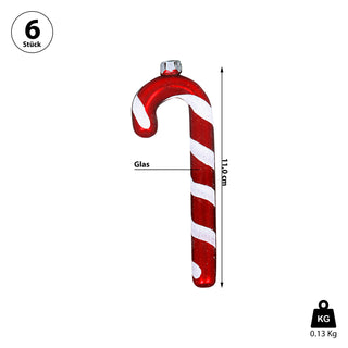 Zuckerstange 6er Set Glas H11cm Baumschmuck rot weiß Aufhänger Dekostange rot weiß gestreift