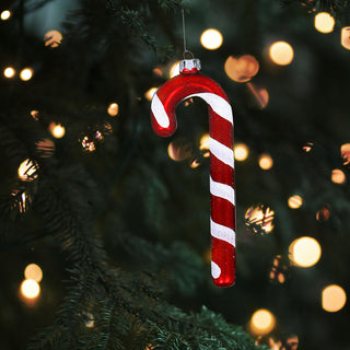 Zuckerstange 6er Set Glas H11cm Baumschmuck rot weiß Aufhänger Dekostange rot weiß gestreift