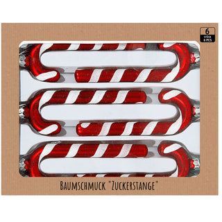 Zuckerstange 6er Set Glas H11cm Baumschmuck rot weiß Aufhänger Dekostange rot weiß gestreift