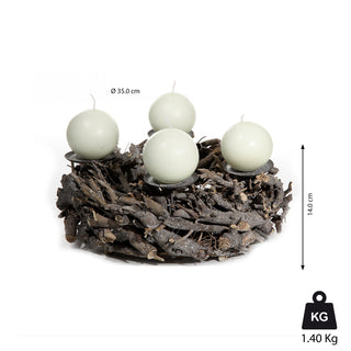 Adventskranz für vier Kerzen Äste Ø35x14cm rund Holz Metall Kerzenhalter Leuchter Advent Stumpenkerze