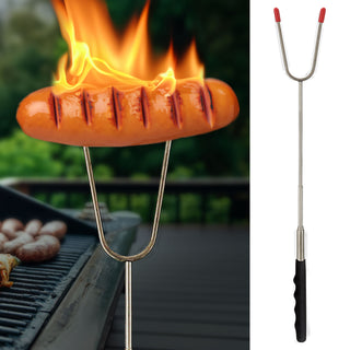 Grillspieß Teleskop Edelstahl PVC 7,5x25x1,5cm 24bis73cm schwarz silber ausziehbar Grillgerät Grillgabel Teleskopgabeln