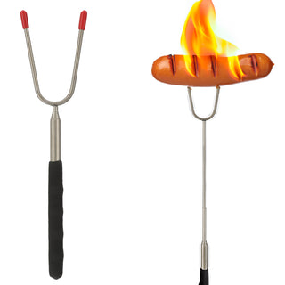 Grillspieß Teleskop Edelstahl PVC 7,5x25x1,5cm 24bis73cm schwarz silber ausziehbar Grillgerät Grillgabel Teleskopgabeln