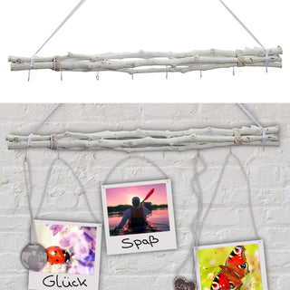 Fensterdeko Astbündel 8 Haken 80cm Dekostange Holzstangen weiß mit Juteseil