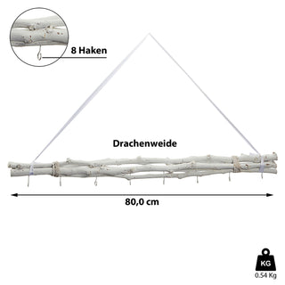 Fensterdeko Astbündel 8 Haken 80cm Dekostange Holzstangen weiß mit Juteseil