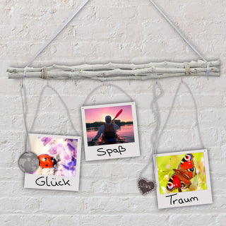 Fensterdeko Astbündel 8 Haken 80cm Dekostange Holzstangen weiß mit Juteseil