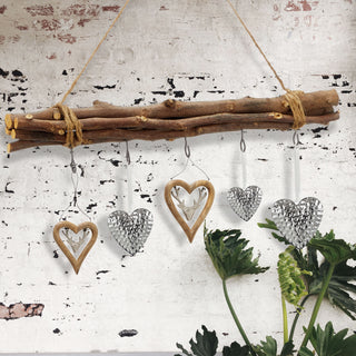 Dekostange Astbündel braun geflammt mit 5 Metalhaken 50cm Dekostange Holzstange mit Juteseil