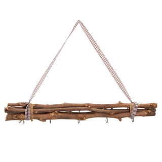 Dekostange Astbündel braun geflammt mit 5 Metalhaken 50cm Dekostange Holzstange mit Juteseil