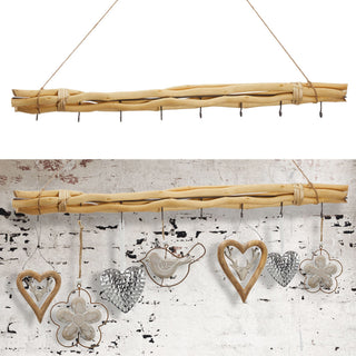 Dekostange Astbündel natur mit 8 Metalhaken 80cm Dekostange Holzstange mit Juteseil