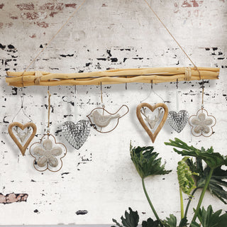 Dekostange Astbündel natur mit 8 Metalhaken 80cm Dekostange Holzstange mit Juteseil