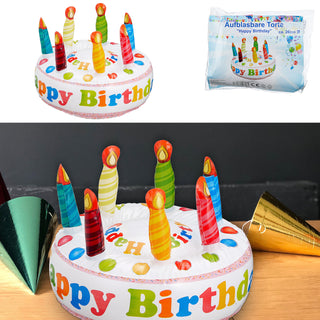 Torte aufblasbar Happy Birthday Geburtstagskuchen H22cmxØ30cm Kerzentorte Partyzubehör