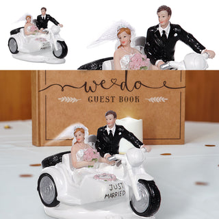 Brautpaar auf Motorrad 7,5x11x12,5cm Hochzeitsdeko Geldgeschenk Beiwagen Seitenwagen Braut Bräutigam