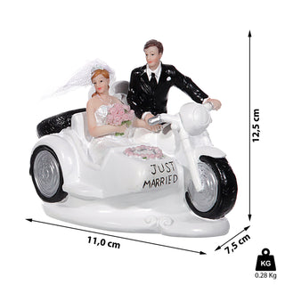 Brautpaar auf Motorrad 7,5x11x12,5cm Hochzeitsdeko Geldgeschenk Beiwagen Seitenwagen Braut Bräutigam