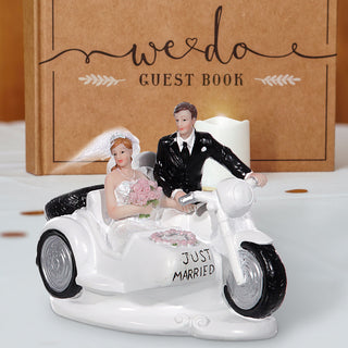 Brautpaar auf Motorrad 7,5x11x12,5cm Hochzeitsdeko Geldgeschenk Beiwagen Seitenwagen Braut Bräutigam