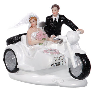 Brautpaar auf Motorrad 7,5x11x12,5cm Hochzeitsdeko Geldgeschenk Beiwagen Seitenwagen Braut Bräutigam
