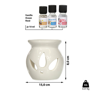 Duftölset mit Duftlampe 3 Düfte 10 ml Rose Vanille Ocean 8x15cm Duftöl Aromalampe
