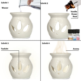 Duftölset mit Duftlampe 3 Düfte 10 ml Rose Vanille Ocean 8x15cm Duftöl Aromalampe