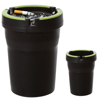 1/12x Reiseaschenbecher 'Glow in the Dark' schwarz neongrün 8x11x8cm Kunststoff fluoreszierend Deckel abnehmbar Tischaschenbecher