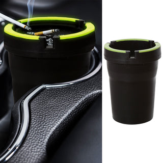 1/12x Reiseaschenbecher 'Glow in the Dark' schwarz neongrün 8x11x8cm Kunststoff fluoreszierend Deckel abnehmbar Tischaschenbecher