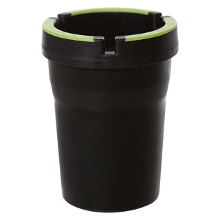 1/12x Reiseaschenbecher 'Glow in the Dark' schwarz neongrün 8x11x8cm Kunststoff fluoreszierend Deckel abnehmbar Tischaschenbecher