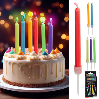 Geburtstagskerzen 'Bunte Flamme' 6er Set L6cm 7x15x1cm Paraffin Alu PVC blau rot grün gelb lila orange Kerzen Geburtstagskerzen Partykerzen Halterung